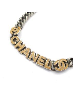 Chanel Choker Silver Gold CC Logo Necklace